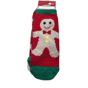 2 Pair Pack Holiday Time Women's Low Cut Socks Red/Green Gingerbread Man 4-10